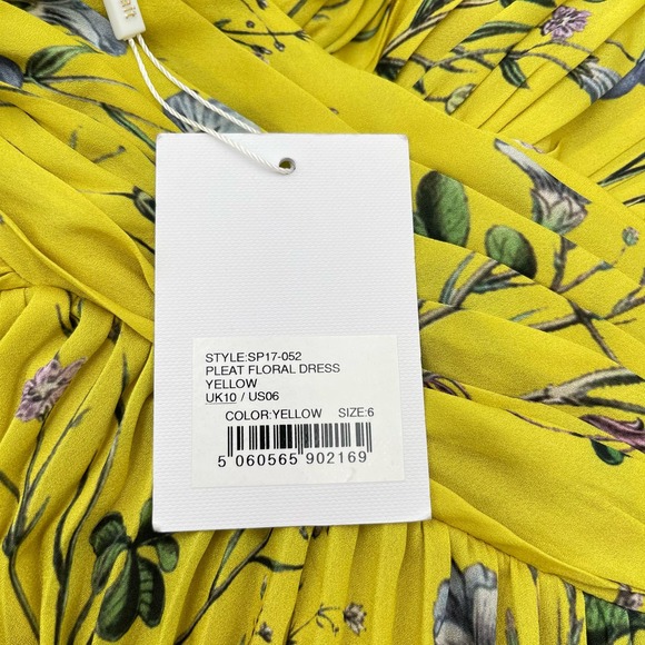 Self Portrait, NWT Yellow Floral Asymmetrical Midi Cocktail Dress, size 6 - Picture 9 of 16
